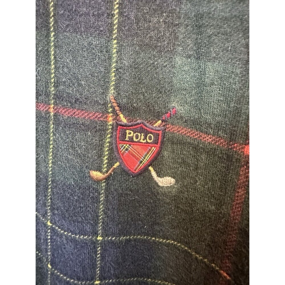 VTG Polo Golf Ralph Lauren Sweatshirt Men L Green Plaid Crewneck Pullover Tartan - Picture 3 of 6